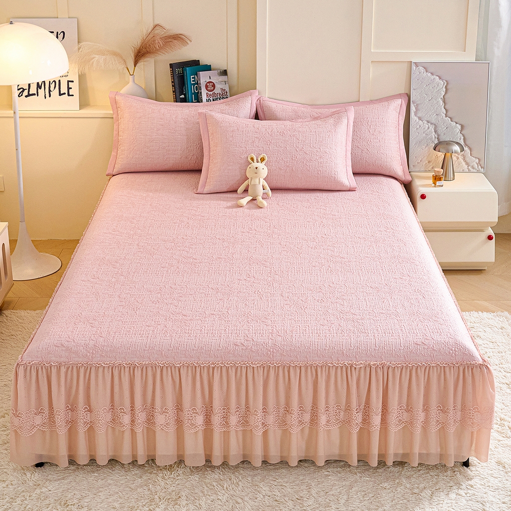 梵克保罗 2026新款A类凉感豆豆席床裙款凉席席子-唯美 床裙款-唯美粉色