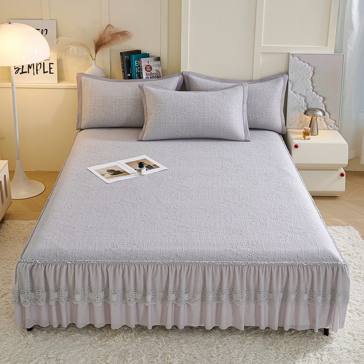 梵克保罗 2026新款A类凉感豆豆席床裙款凉席席子-唯美 床裙款-唯美灰色