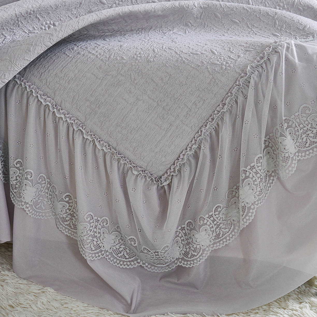 91家纺网 家纺一手货源 找家纺 梵克保罗 2026新款A类凉感豆豆席床裙款凉席席子-唯美 床裙款-唯美灰色