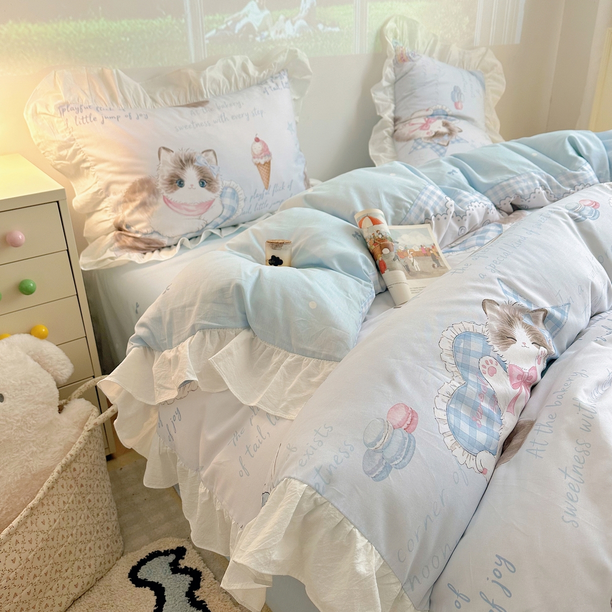 91家纺网 家纺一手货源 找家纺 （总）孩子王家纺 2026新款韩式INS减龄小红书花边款全棉纯棉卡通四件套