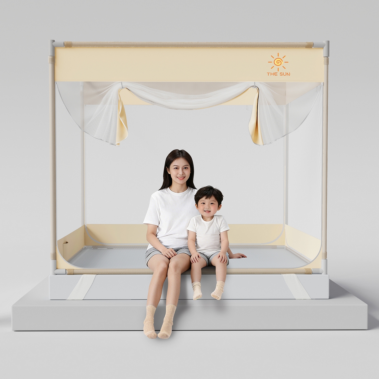 91家纺网 家纺一手货源 找家纺 （总）初心家纺 2026新款坐床外穿杆全底防摔蚊帐