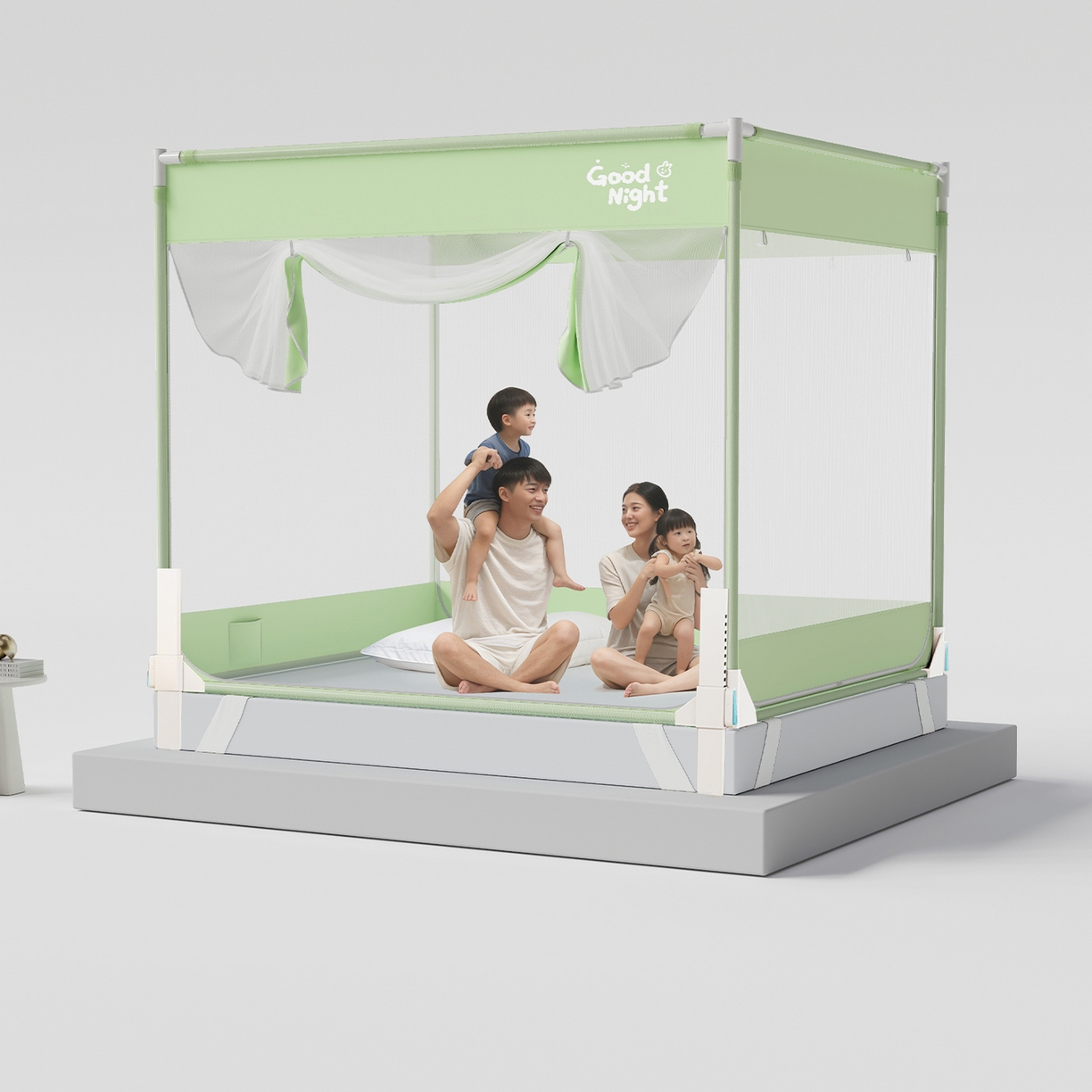 91家纺网 家纺一手货源 找家纺 （总）初心家纺 2026新款坐床外穿杆全底防摔蚊帐