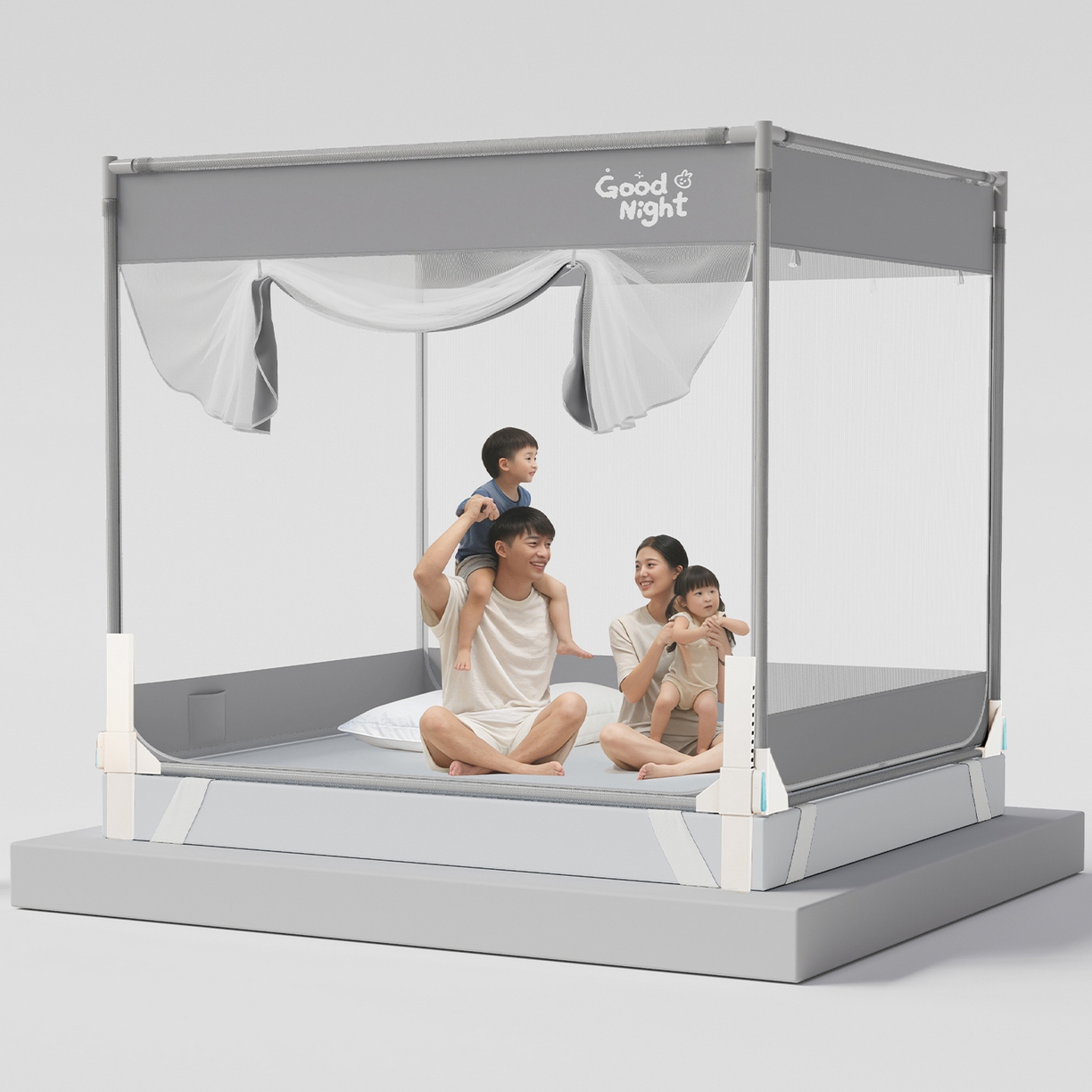 91家纺网 家纺一手货源 找家纺 （总）初心家纺 2026新款坐床外穿杆全底防摔蚊帐