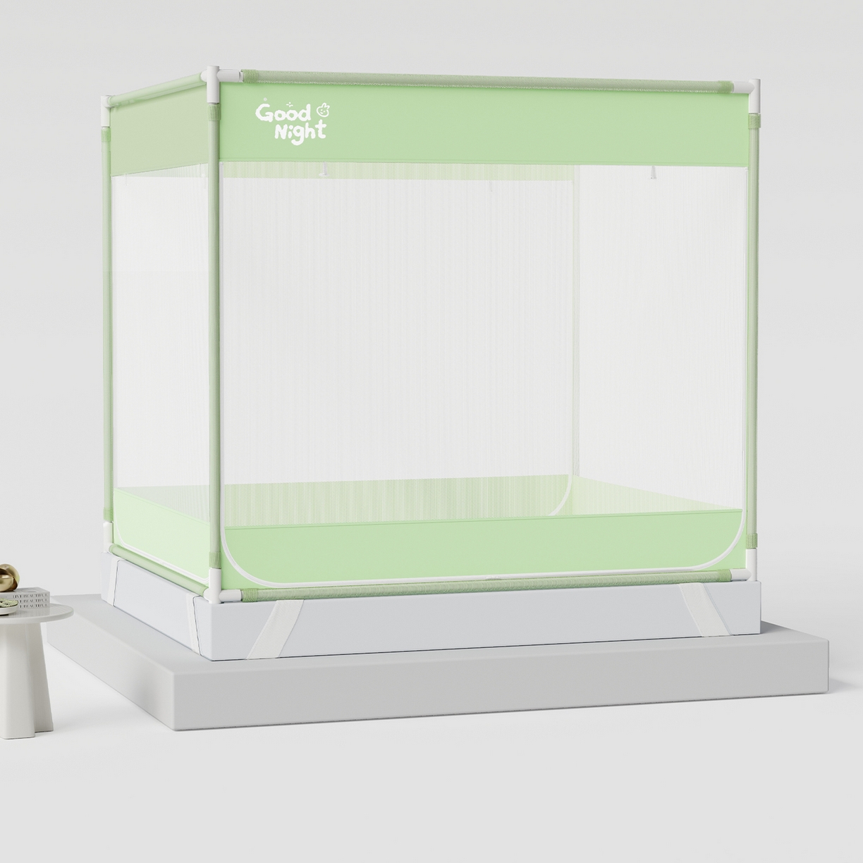 91家纺网 家纺一手货源 找家纺 初心家纺 2026新款坐床外穿杆全底防摔蚊帐 绿-字母