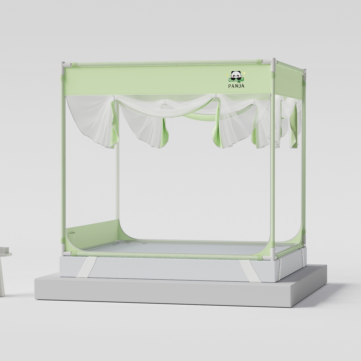 91家纺网 家纺一手货源 找家纺 初心家纺 2026新款坐床外穿杆全底防摔蚊帐 绿-猫熊