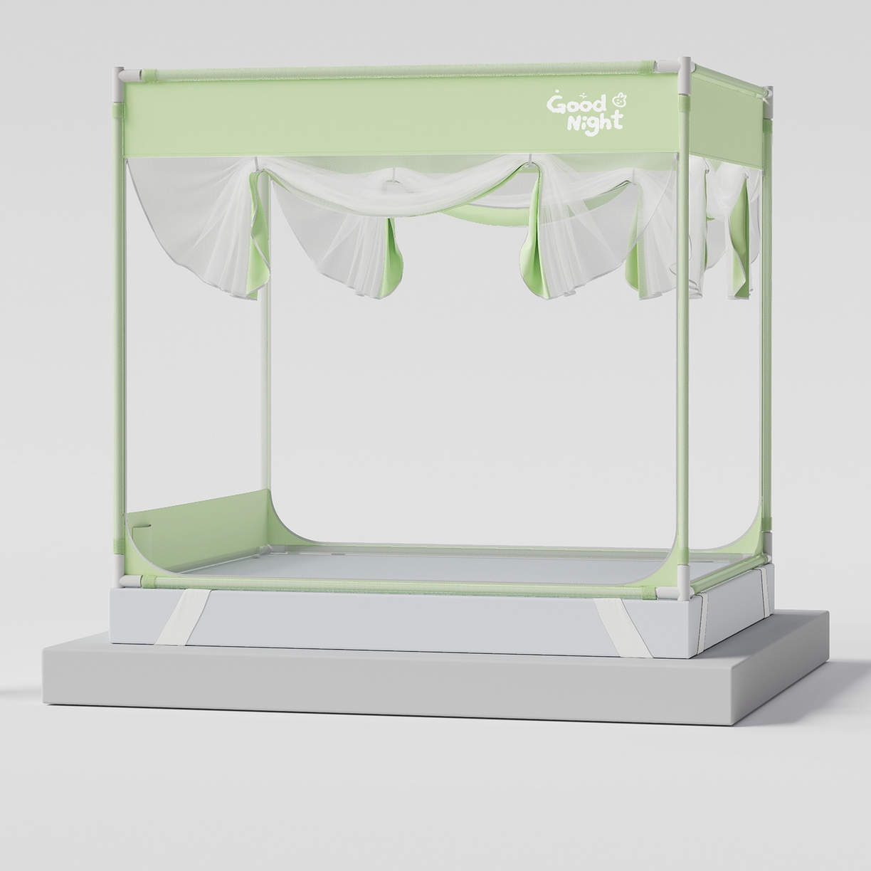 91家纺网 家纺一手货源 找家纺 初心家纺 2026新款坐床外穿杆全底防摔蚊帐 绿-字母