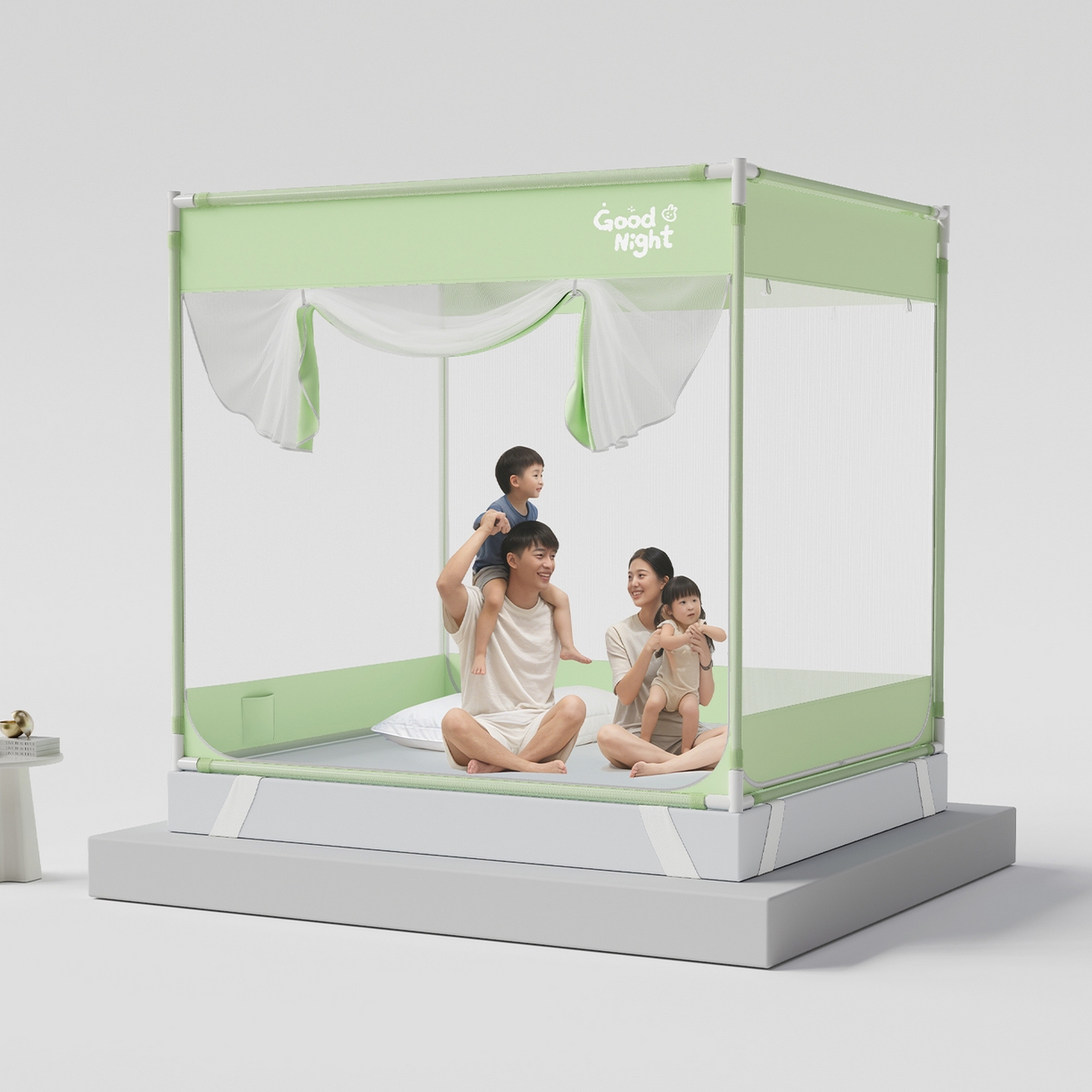 91家纺网 家纺一手货源 找家纺 初心家纺 2026新款坐床外穿杆全底防摔蚊帐 绿-字母