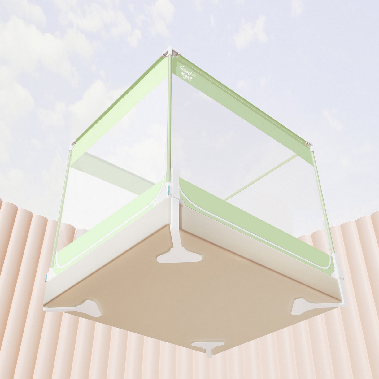 91家纺网 家纺一手货源 找家纺 初心家纺 2026新款坐床外穿杆全底防摔蚊帐 绿-字母