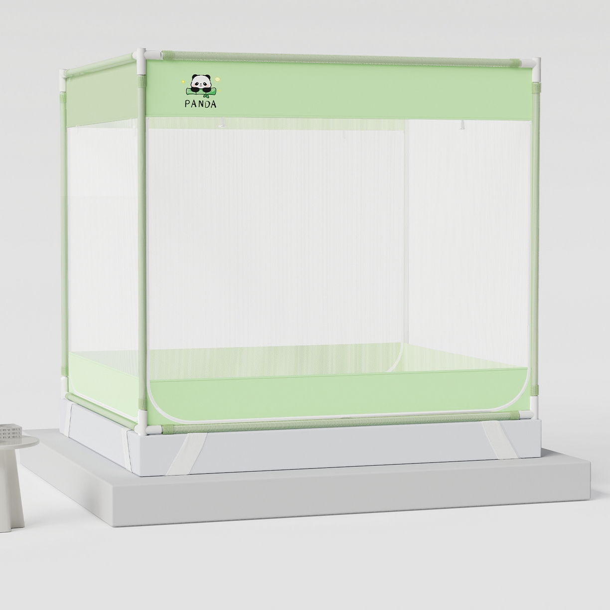 91家纺网 家纺一手货源 找家纺 初心家纺 2026新款坐床外穿杆全底防摔蚊帐 绿-猫熊