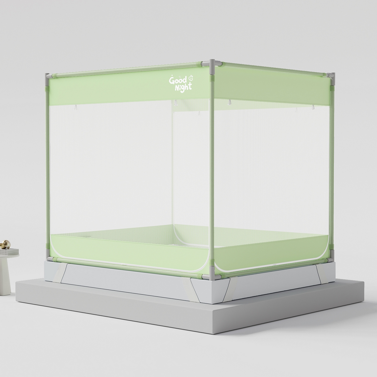 91家纺网 家纺一手货源 找家纺 初心家纺 2026新款坐床外穿杆全底防摔蚊帐 绿-字母