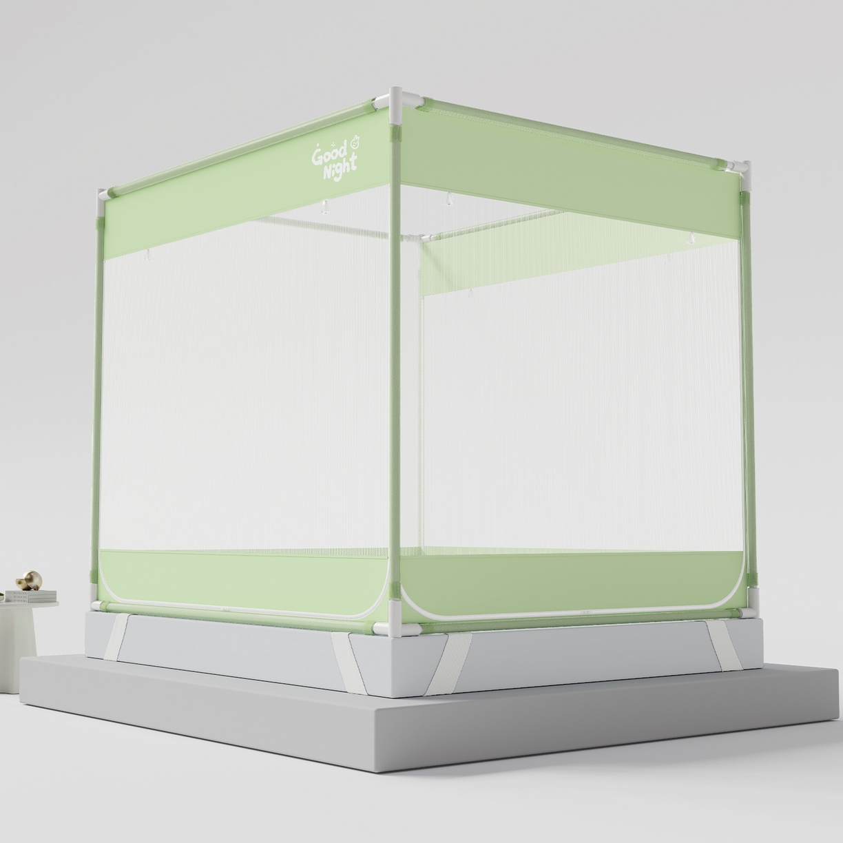 91家纺网 家纺一手货源 找家纺 初心家纺 2026新款坐床外穿杆全底防摔蚊帐 绿-字母