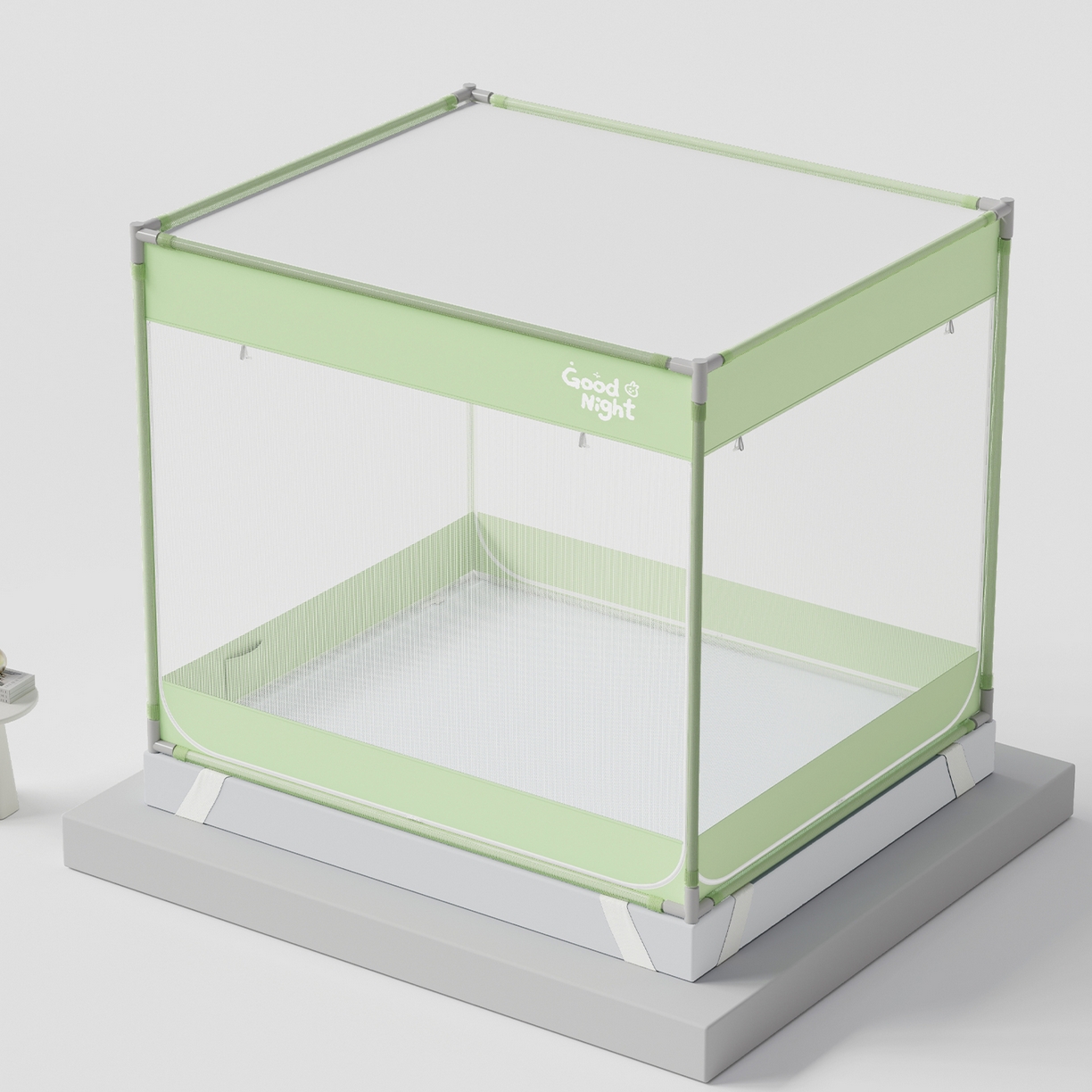 91家纺网 家纺一手货源 找家纺 初心家纺 2026新款坐床外穿杆全底防摔蚊帐 绿-字母