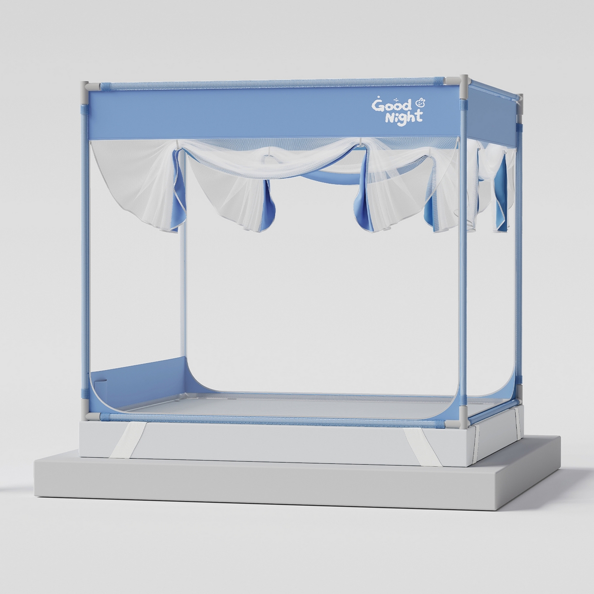 91家纺网 家纺一手货源 找家纺 初心家纺 2026新款坐床外穿杆全底防摔蚊帐 蓝-字母