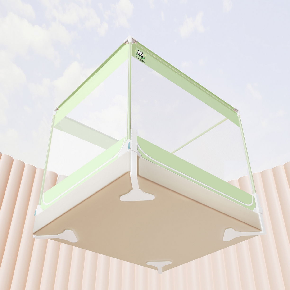 91家纺网 家纺一手货源 找家纺 初心家纺 2026新款坐床外穿杆全底防摔蚊帐 绿-猫熊