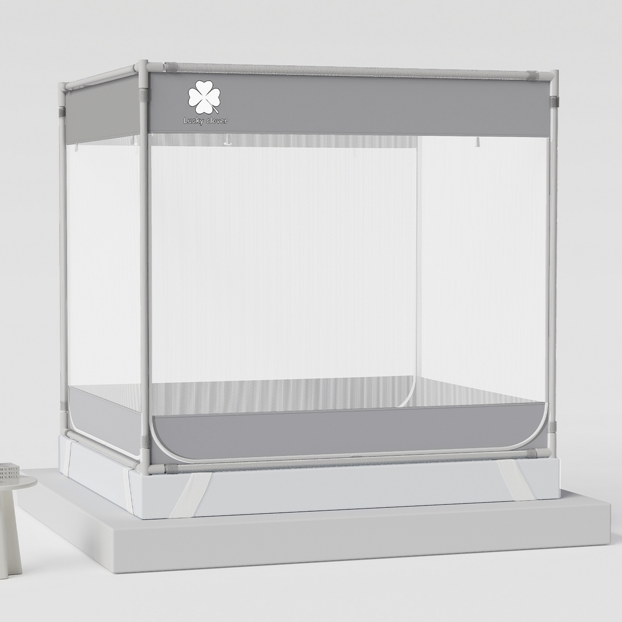 91家纺网 家纺一手货源 找家纺 初心家纺 2026新款坐床外穿杆全底防摔蚊帐 灰-幸运草