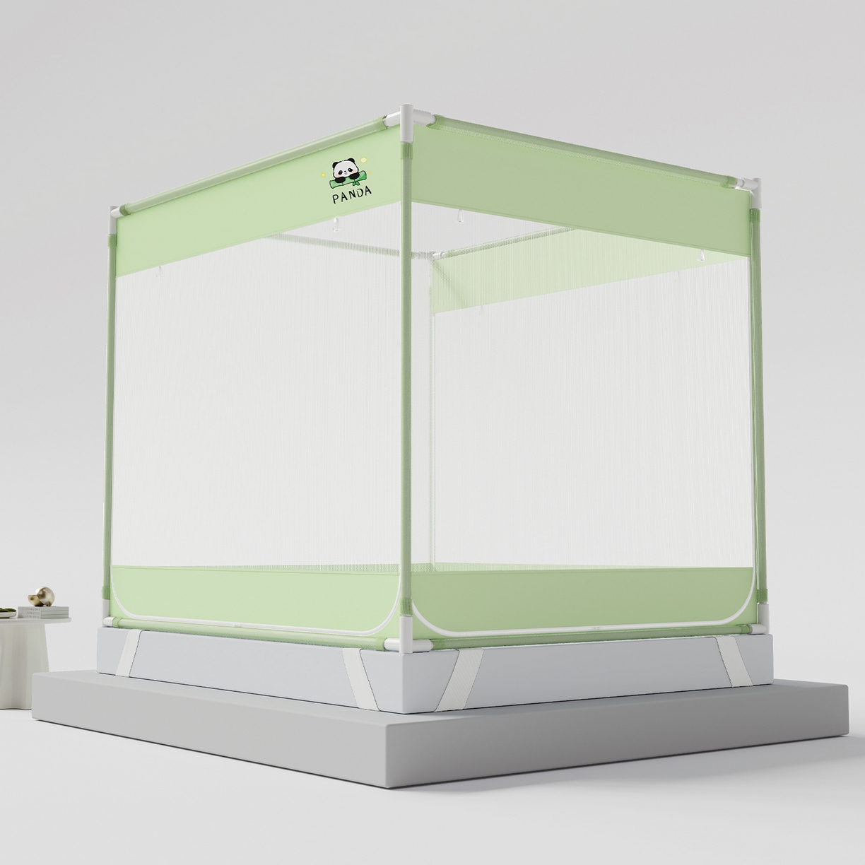 91家纺网 家纺一手货源 找家纺 初心家纺 2026新款坐床外穿杆全底防摔蚊帐 绿-猫熊