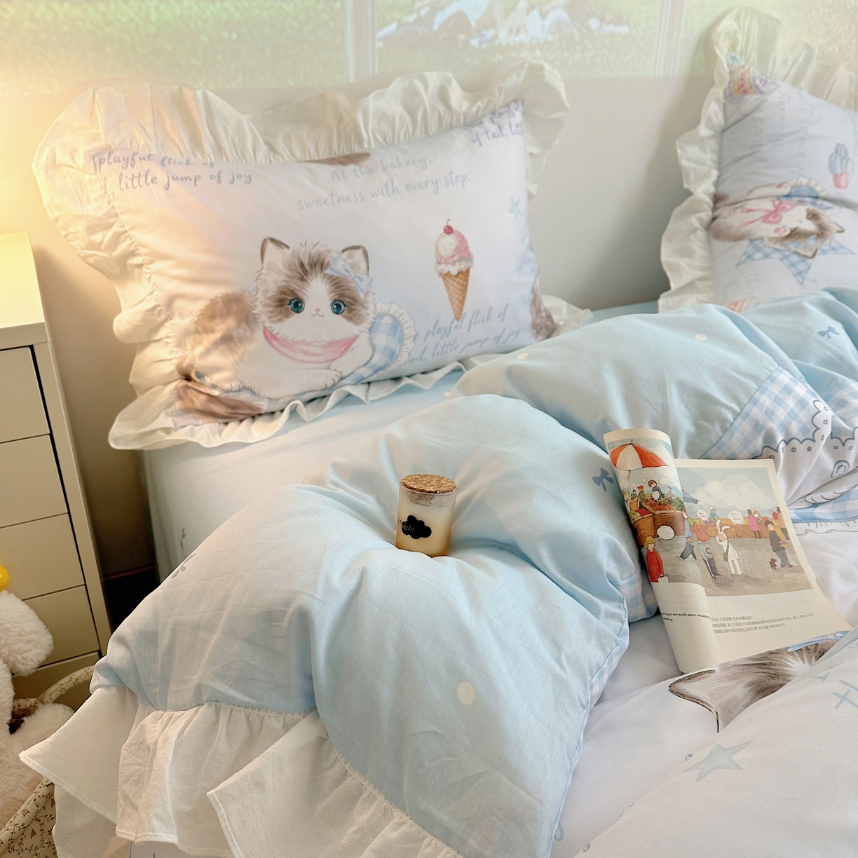 91家纺网 家纺一手货源 找家纺 （总）孩子王家纺 2026新款韩式INS减龄小红书花边款全棉纯棉卡通四件套