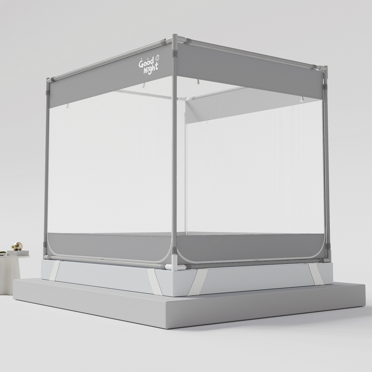 91家纺网 家纺一手货源 找家纺 初心家纺 2026新款坐床外穿杆全底防摔蚊帐 灰-字母