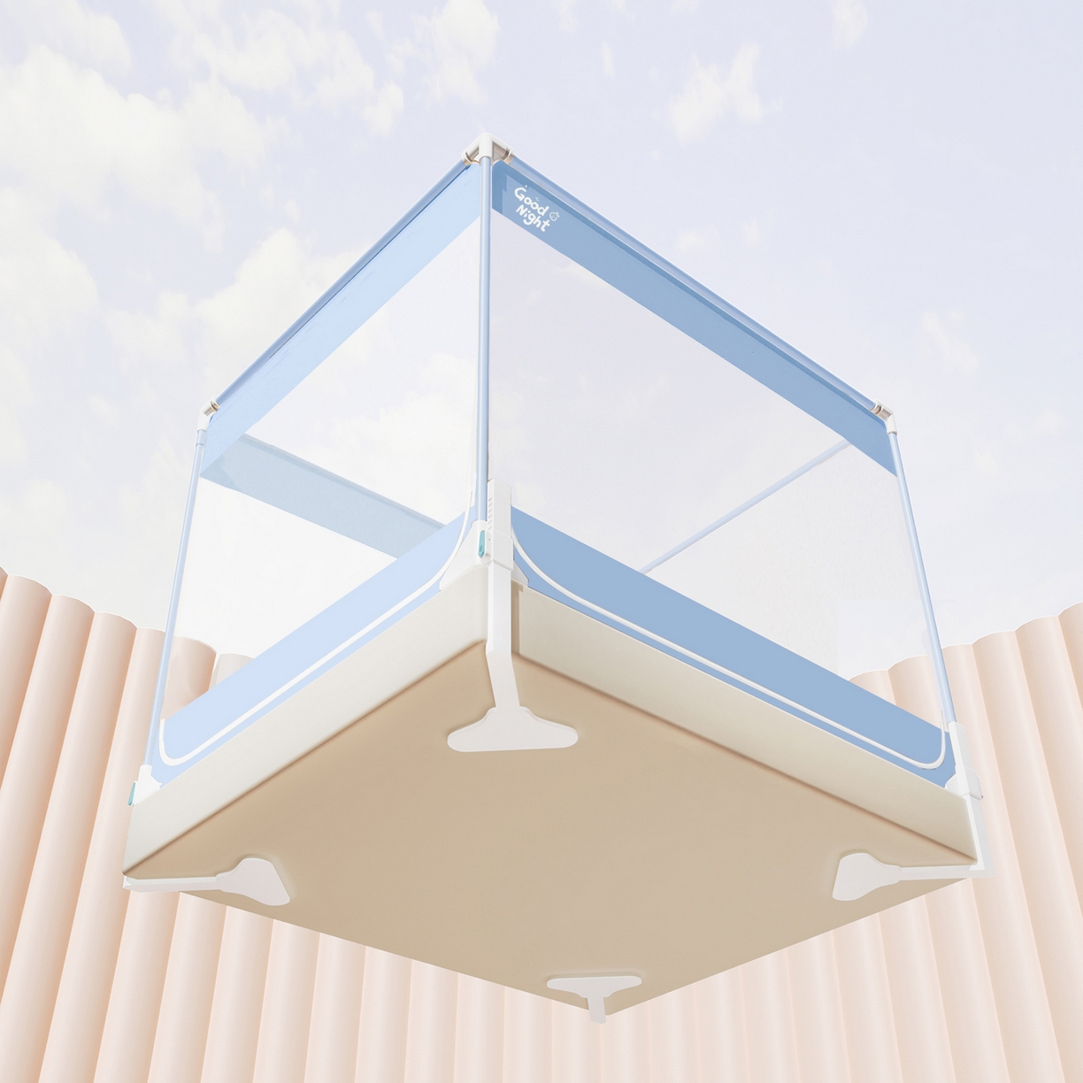 91家纺网 家纺一手货源 找家纺 初心家纺 2026新款坐床外穿杆全底防摔蚊帐 蓝-字母