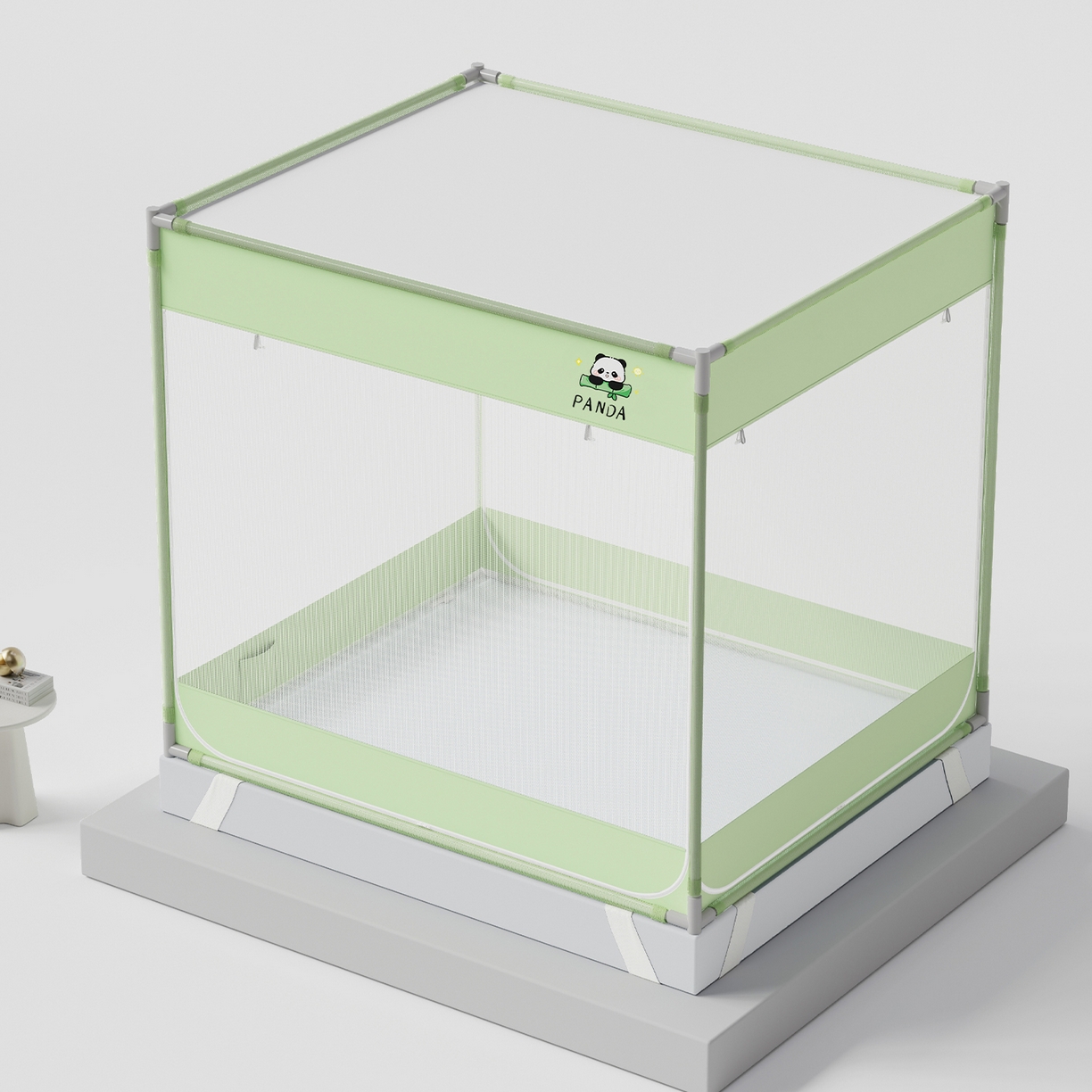 91家纺网 家纺一手货源 找家纺 初心家纺 2026新款坐床外穿杆全底防摔蚊帐 绿-猫熊