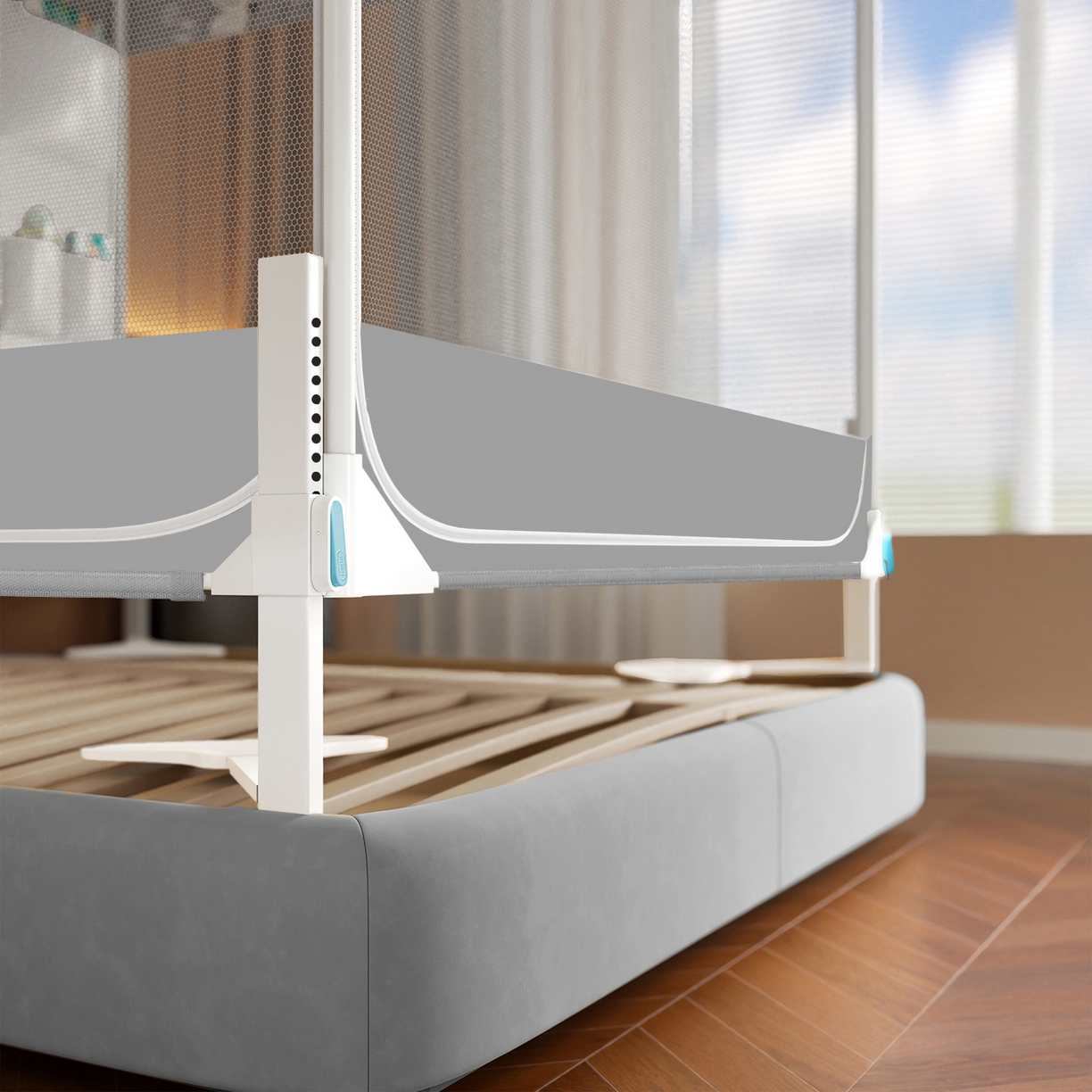 91家纺网 家纺一手货源 找家纺 初心家纺 2026新款坐床外穿杆全底防摔蚊帐 灰-字母