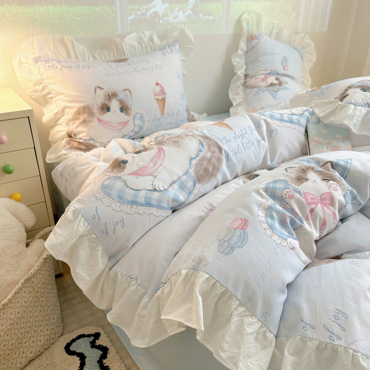 91家纺网 家纺一手货源 找家纺 （总）孩子王家纺 2026新款韩式INS减龄小红书花边款全棉纯棉卡通四件套