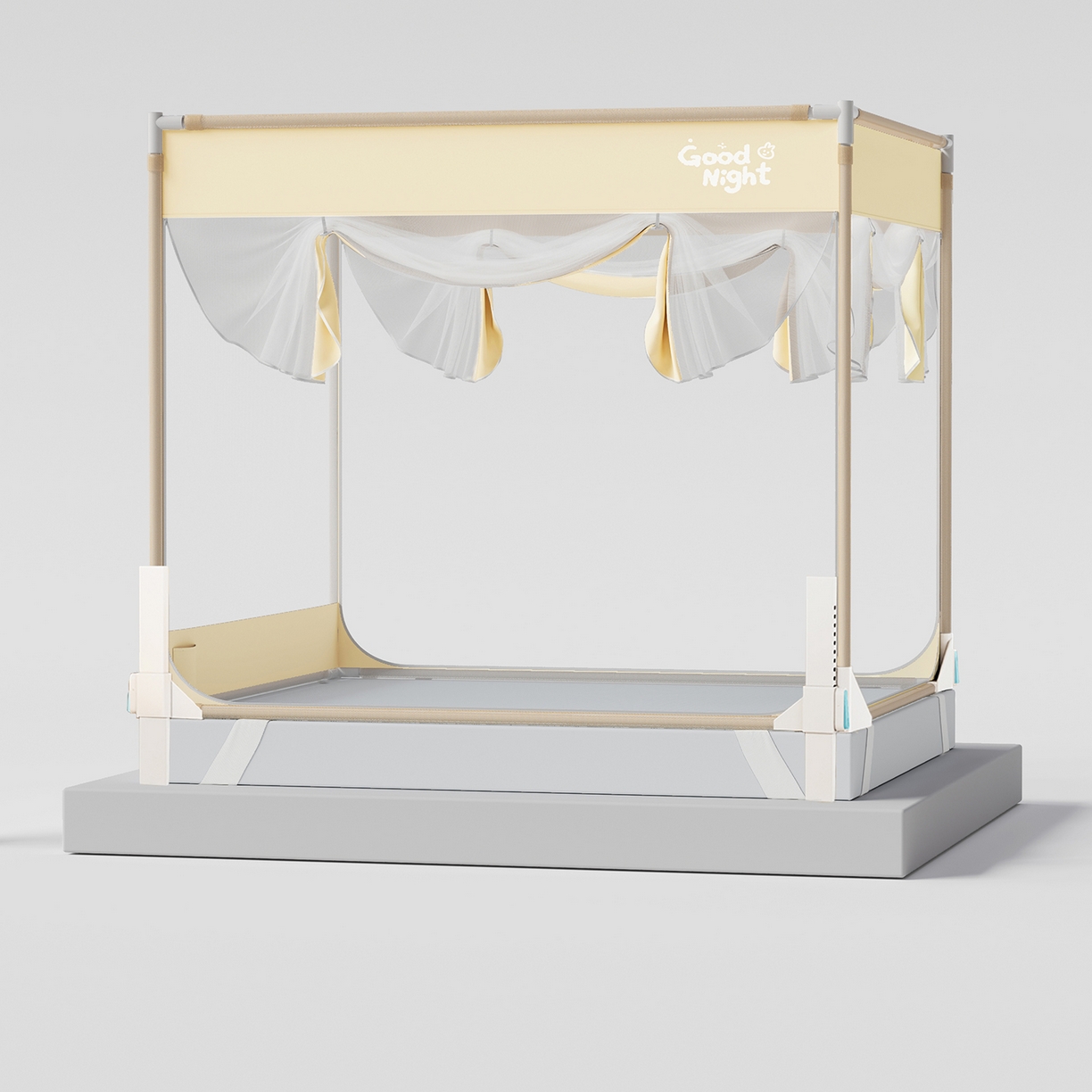 91家纺网 家纺一手货源 找家纺 初心家纺 2026新款坐床外穿杆全底防摔蚊帐 米-字母