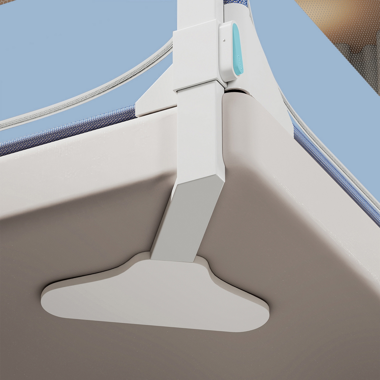 91家纺网 家纺一手货源 找家纺 初心家纺 2026新款坐床外穿杆全底防摔蚊帐 蓝-爱心小狗