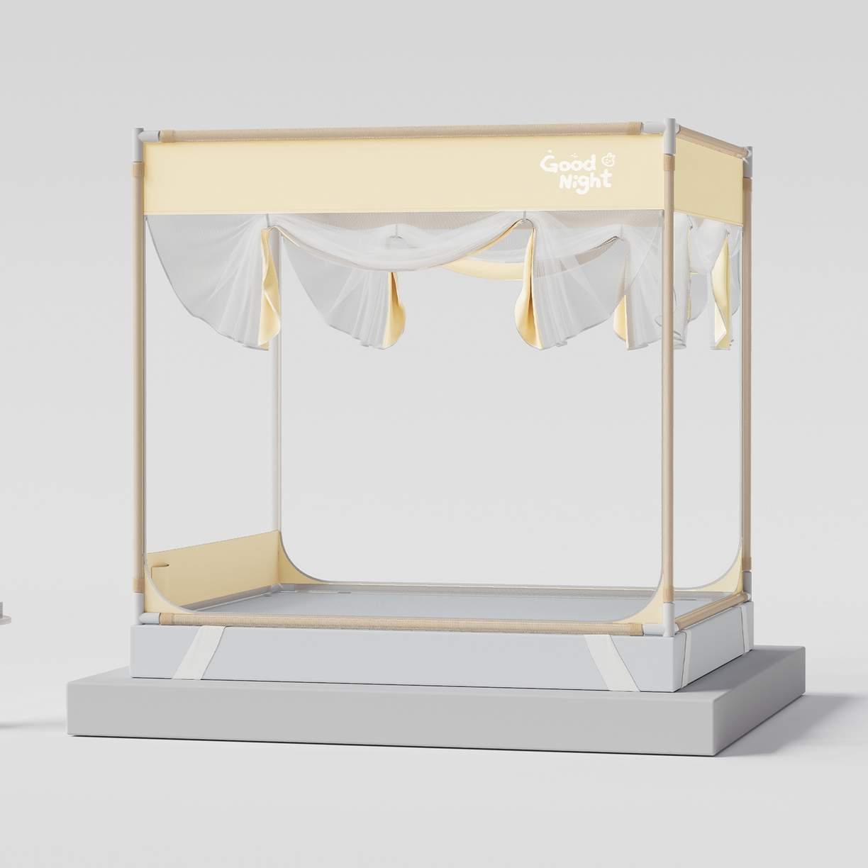 91家纺网 家纺一手货源 找家纺 初心家纺 2026新款坐床外穿杆全底防摔蚊帐 米-字母