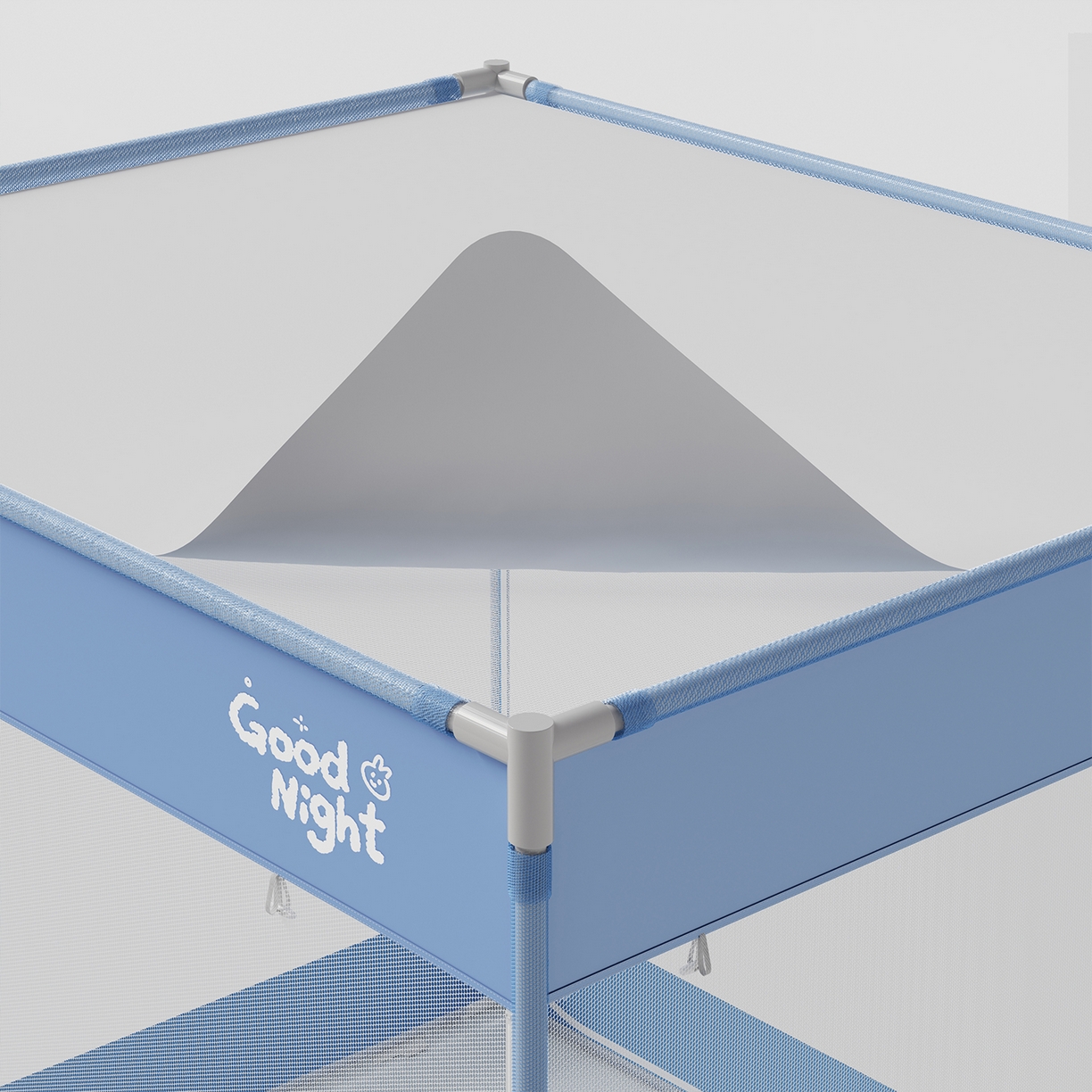 91家纺网 家纺一手货源 找家纺 初心家纺 2026新款坐床外穿杆全底防摔蚊帐 蓝-字母