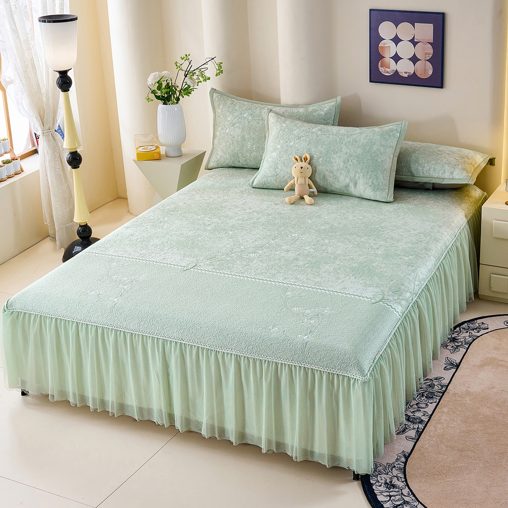 91家纺网 家纺一手货源 找家纺 梵克保罗 2026新款A类凉感豆豆席床裙款凉席席子-花枝招展 花枝招展-绿