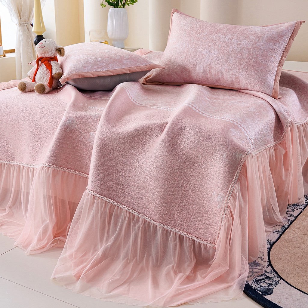 91家纺网 家纺一手货源 找家纺 （总）梵克保罗 2026新款A类凉感豆豆席床裙款凉席席子-花枝招展