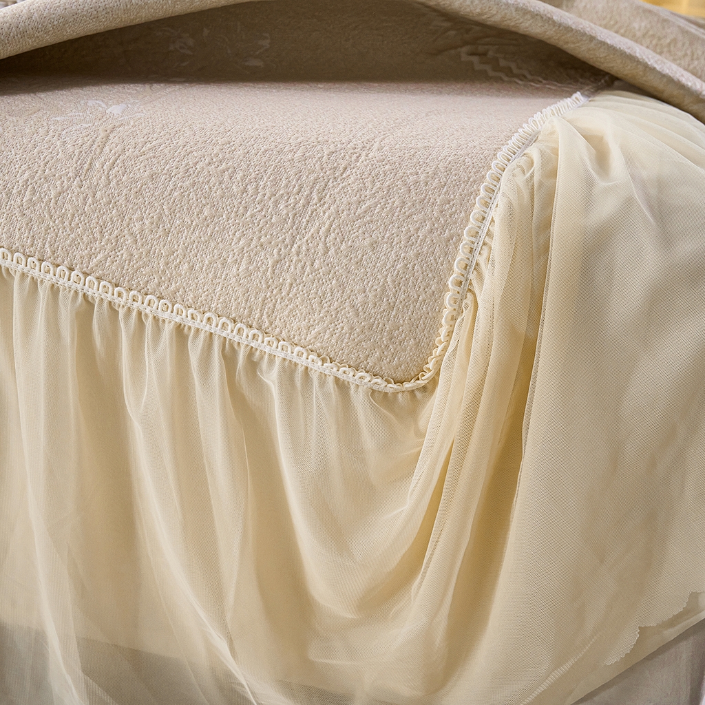 91家纺网 家纺一手货源 找家纺 梵克保罗 2026新款A类凉感豆豆席床裙款凉席席子-花枝招展 床裙款-花枝招展米色