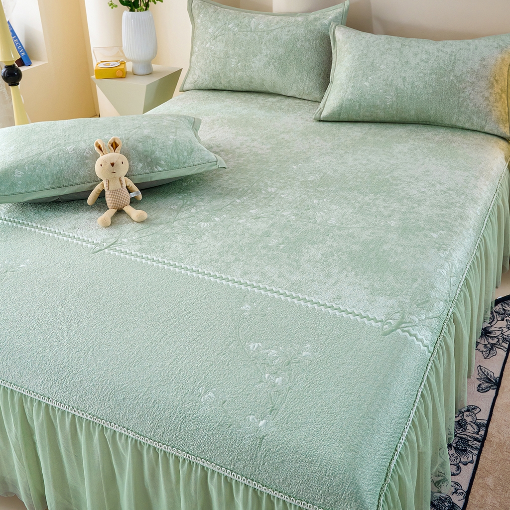 91家纺网 家纺一手货源 找家纺 梵克保罗 2026新款A类凉感豆豆席床裙款凉席席子-花枝招展 花枝招展-绿