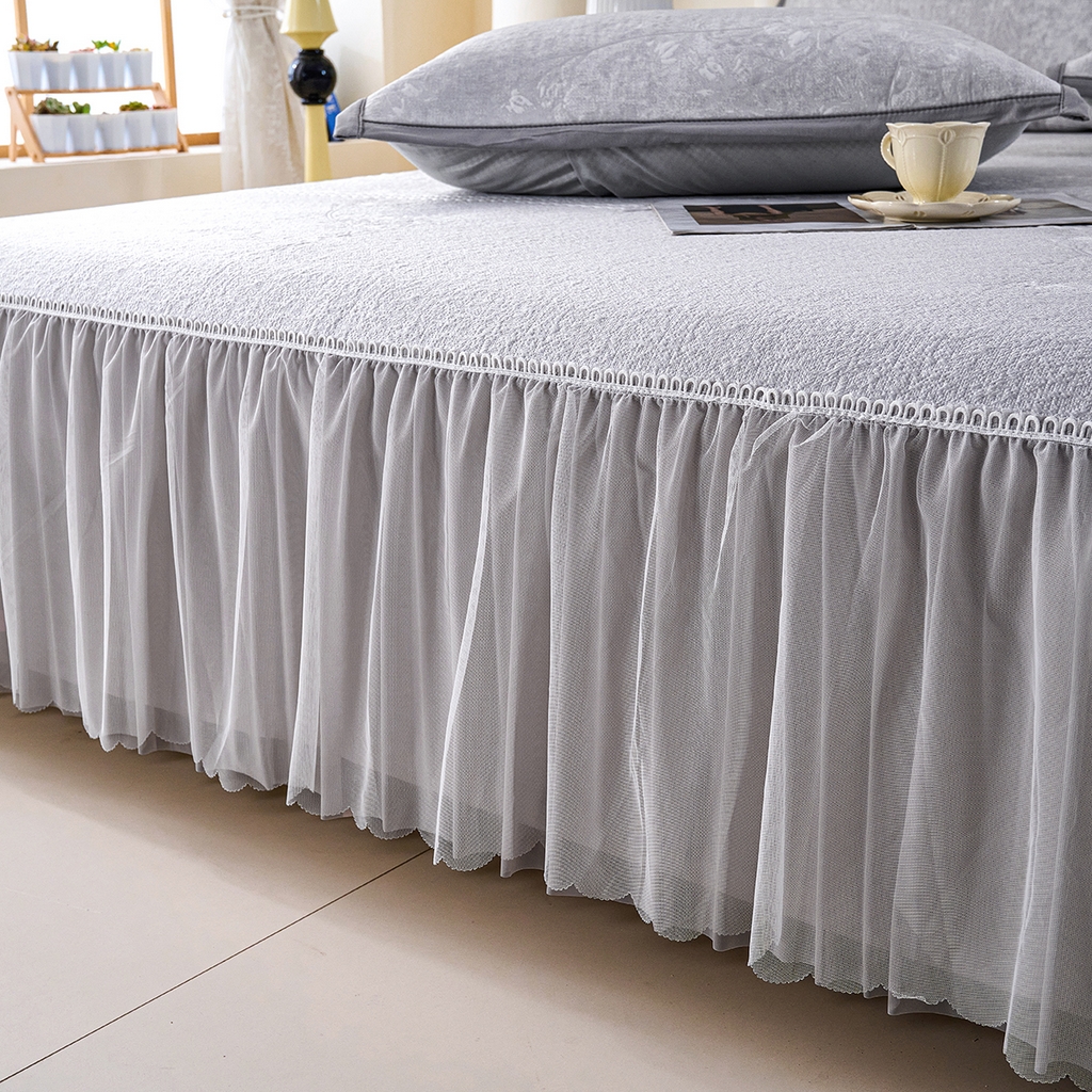 91家纺网 家纺一手货源 找家纺 梵克保罗 2026新款A类凉感豆豆席床裙款凉席席子-花枝招展 花枝招展-灰