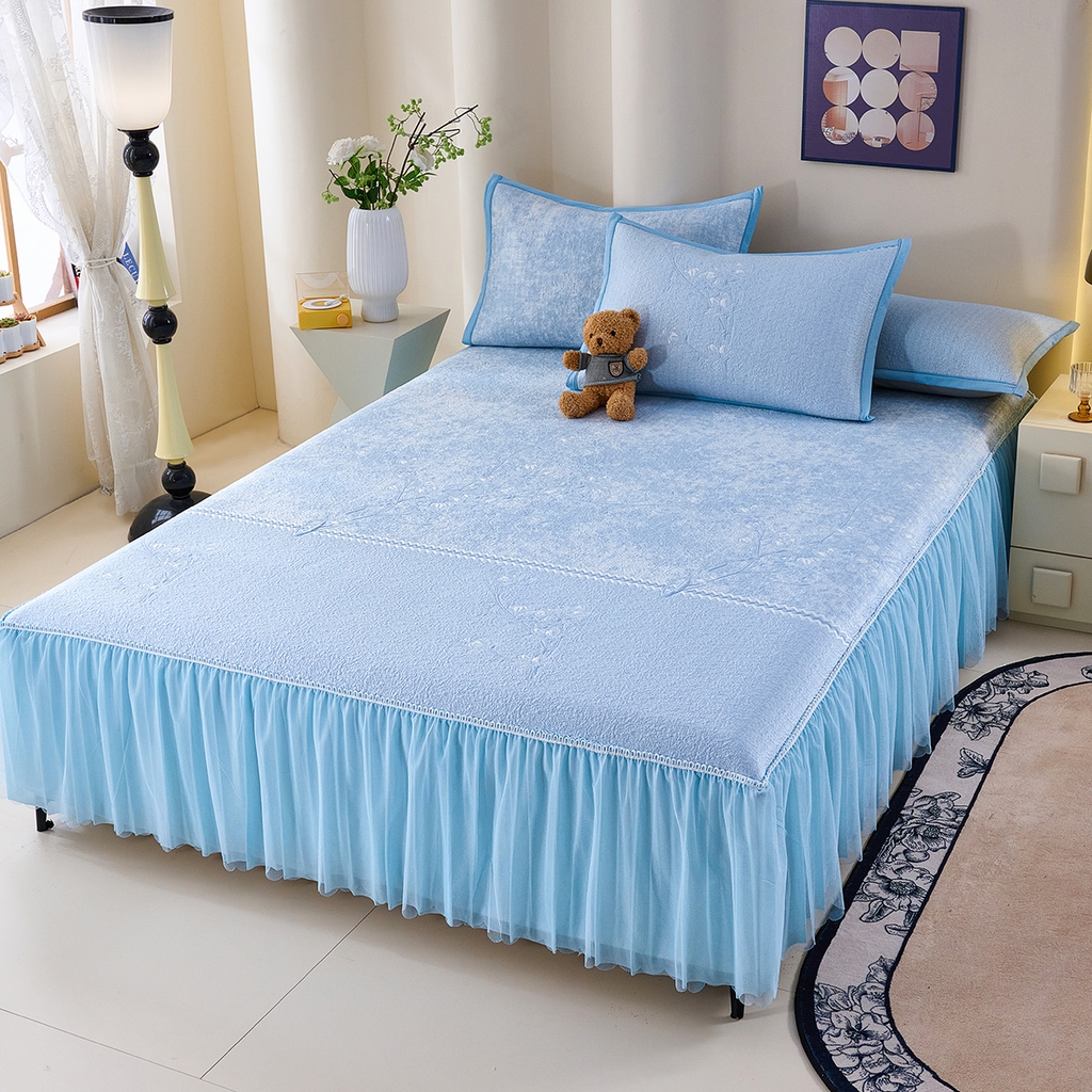 梵克保罗 2026新款A类凉感豆豆席床裙款凉席席子-花枝招展 花枝招展-蓝