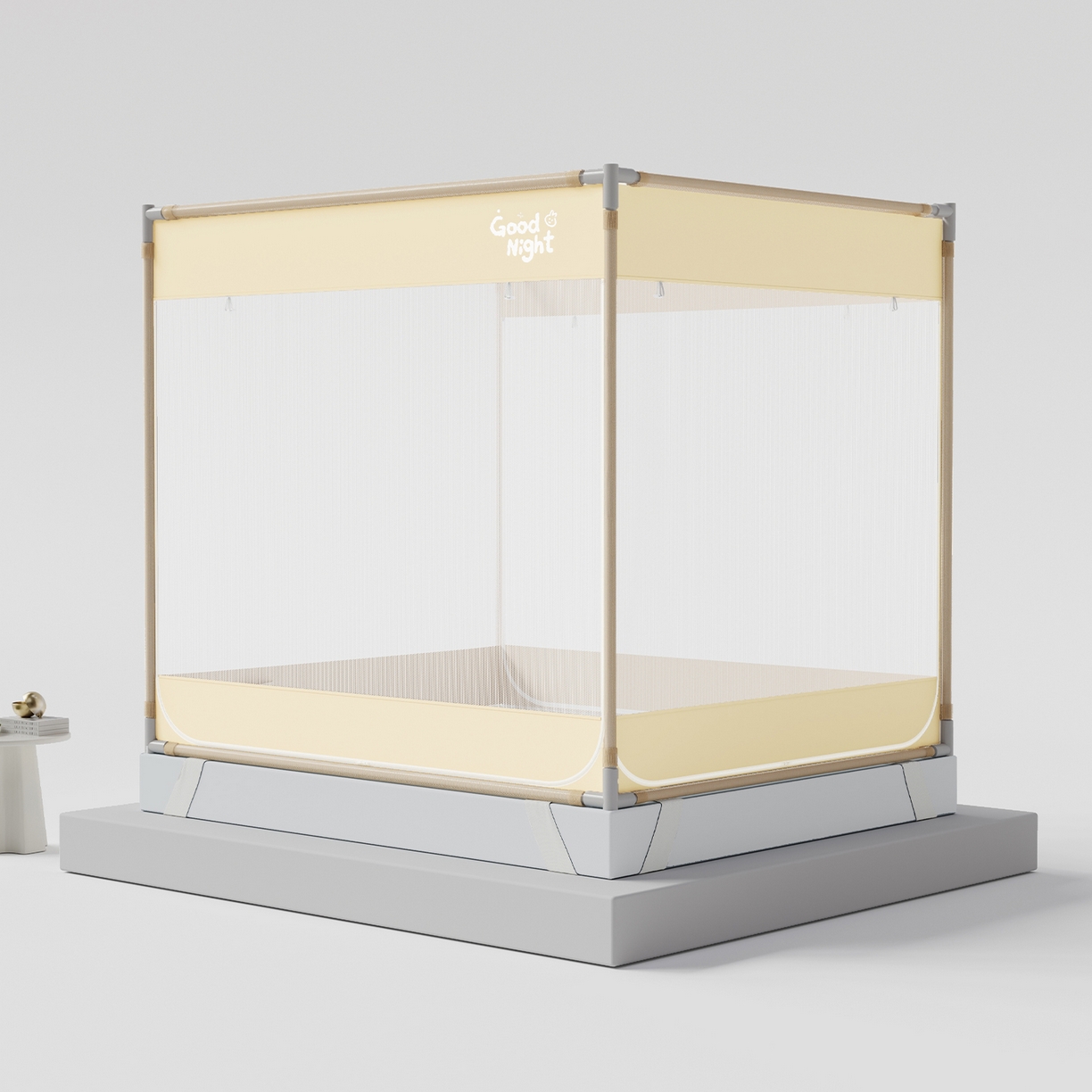 91家纺网 家纺一手货源 找家纺 初心家纺 2026新款坐床外穿杆全底防摔蚊帐 米-字母