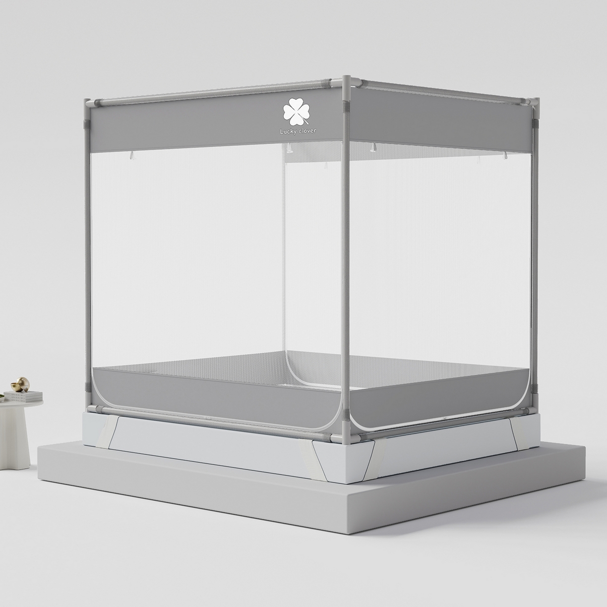 91家纺网 家纺一手货源 找家纺 初心家纺 2026新款坐床外穿杆全底防摔蚊帐 灰-幸运草