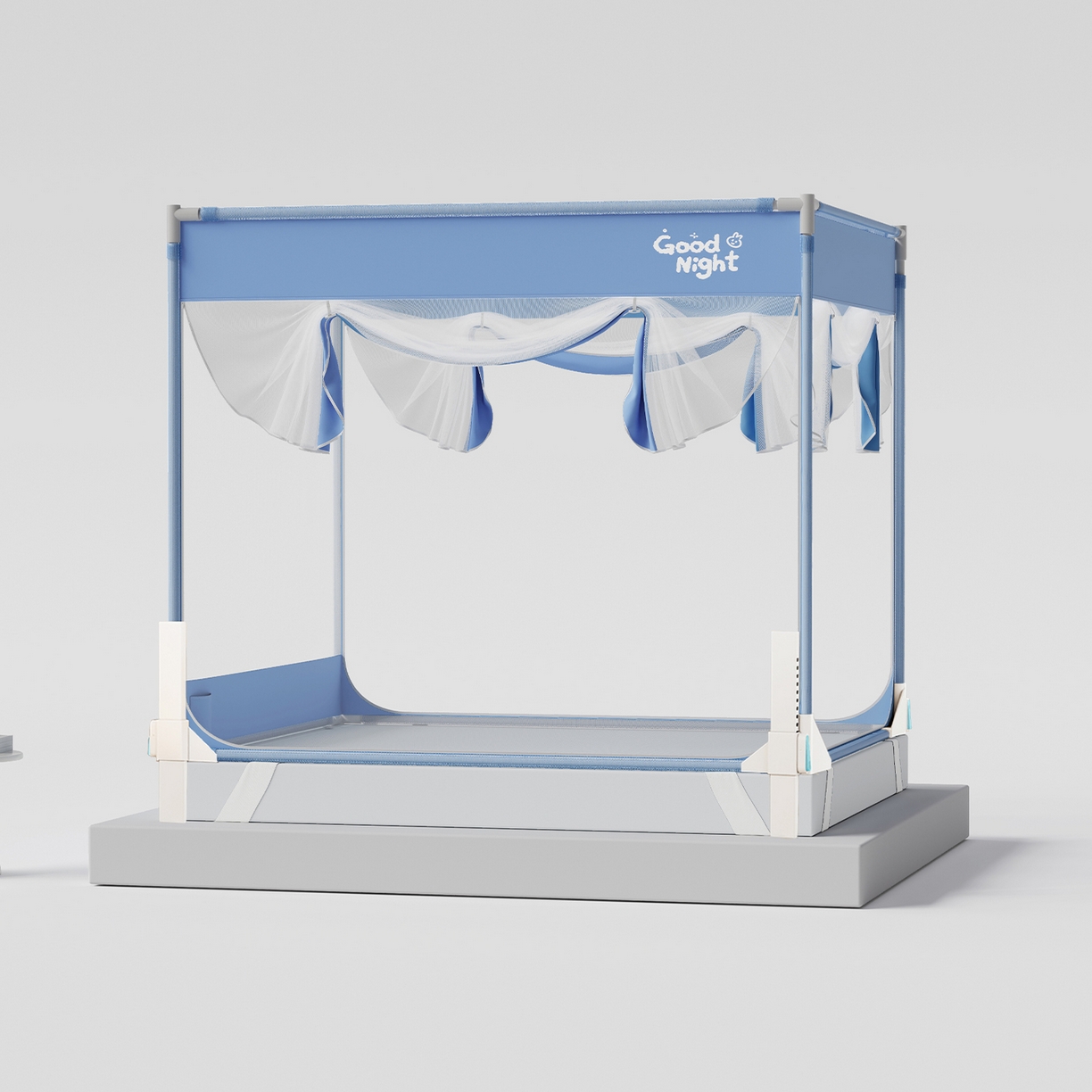 91家纺网 家纺一手货源 找家纺 初心家纺 2026新款坐床外穿杆全底防摔蚊帐 蓝-字母