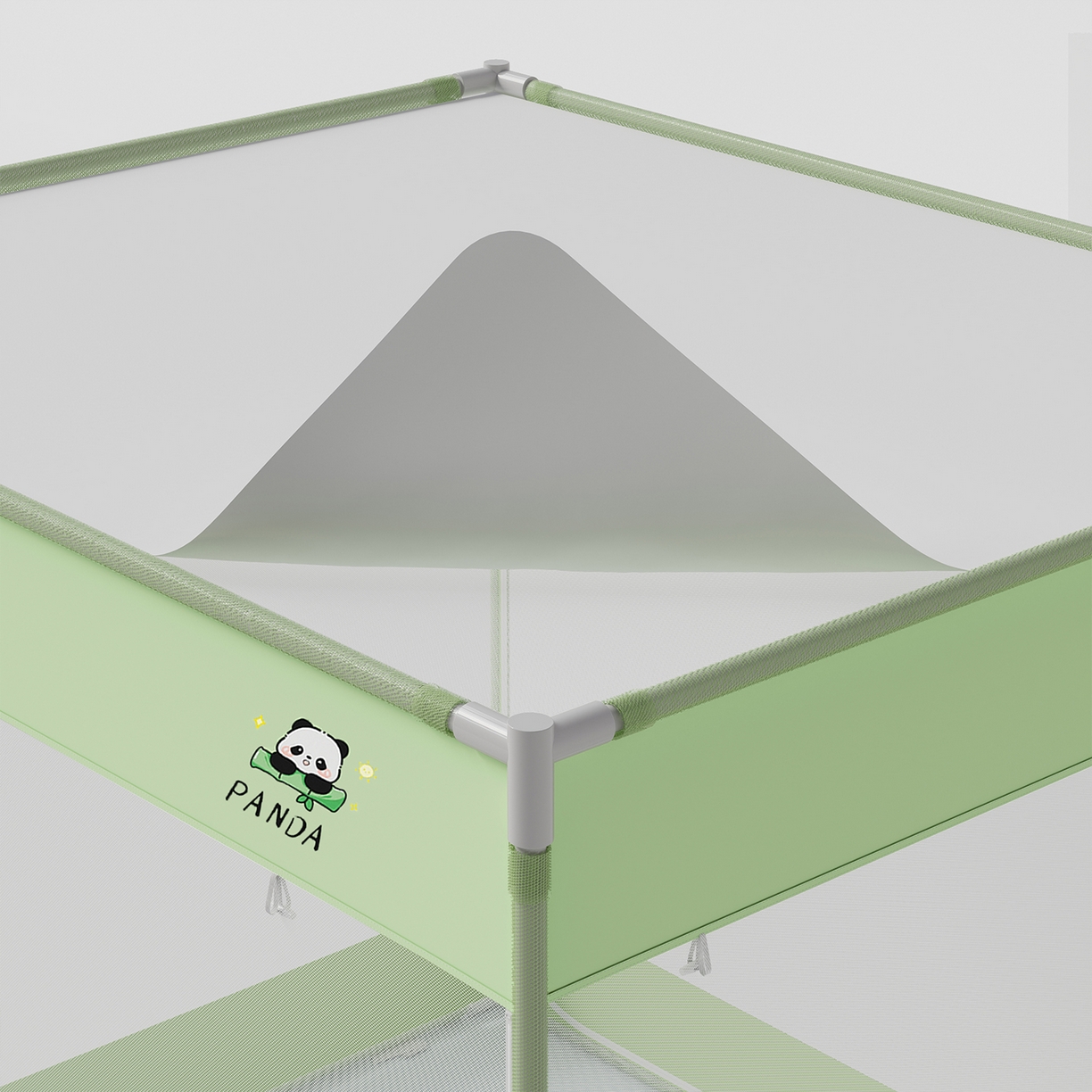 91家纺网 家纺一手货源 找家纺 初心家纺 2026新款坐床外穿杆全底防摔蚊帐 绿-猫熊