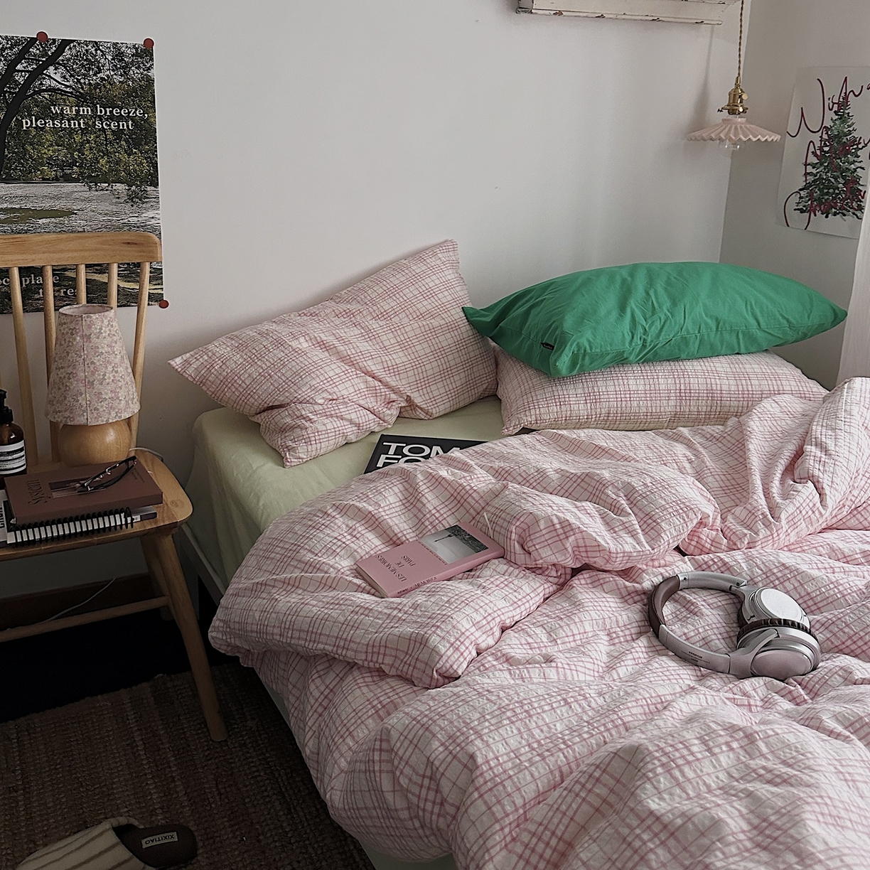 91家纺网 家纺一手货源 找家纺 （总）柚可家居 2026新款32支全棉纯棉色织水洗棉泡泡纱四件套-盐茶（送手提袋）