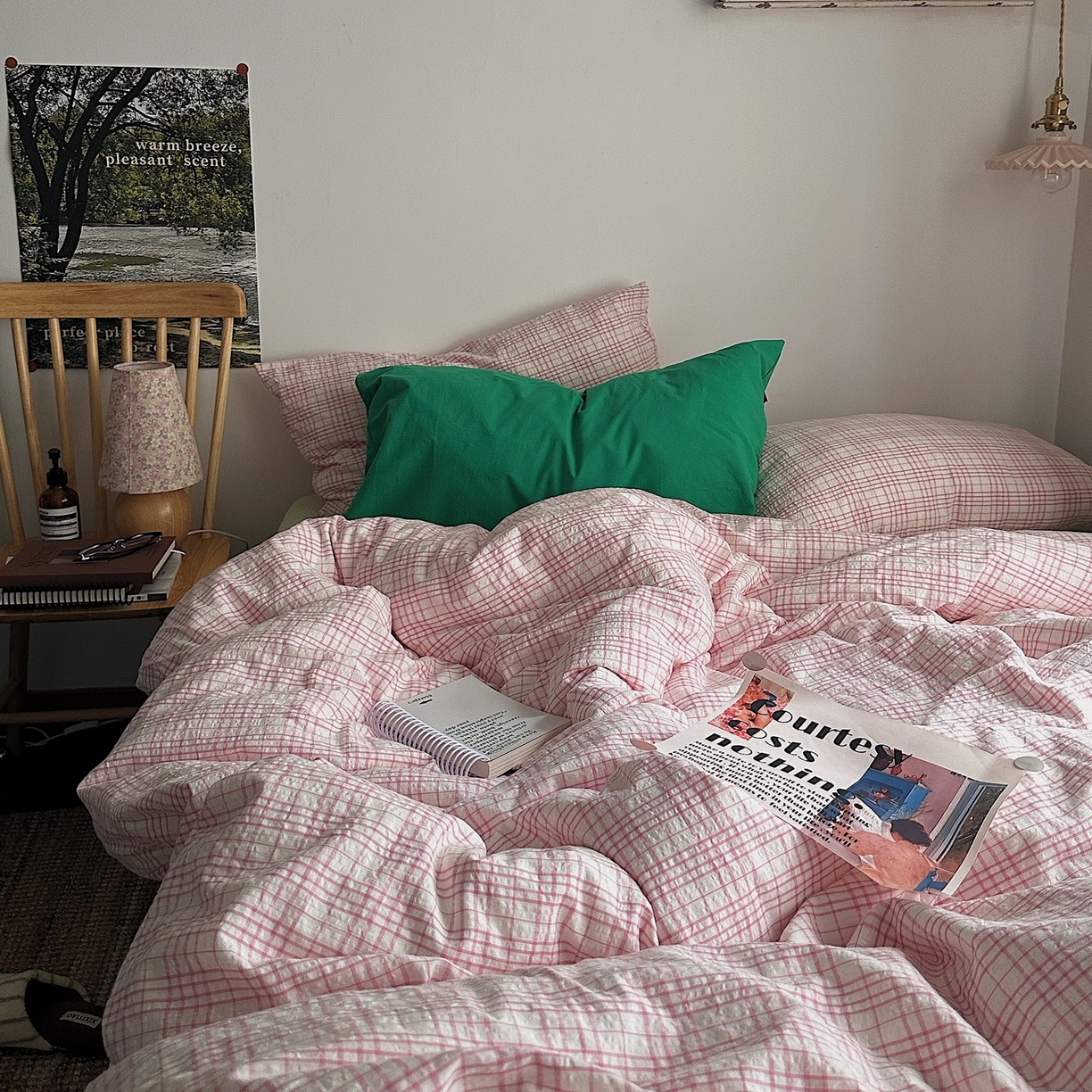 91家纺网 家纺一手货源 找家纺 （总）柚可家居 2026新款32支全棉纯棉色织水洗棉泡泡纱四件套-盐茶（送手提袋）