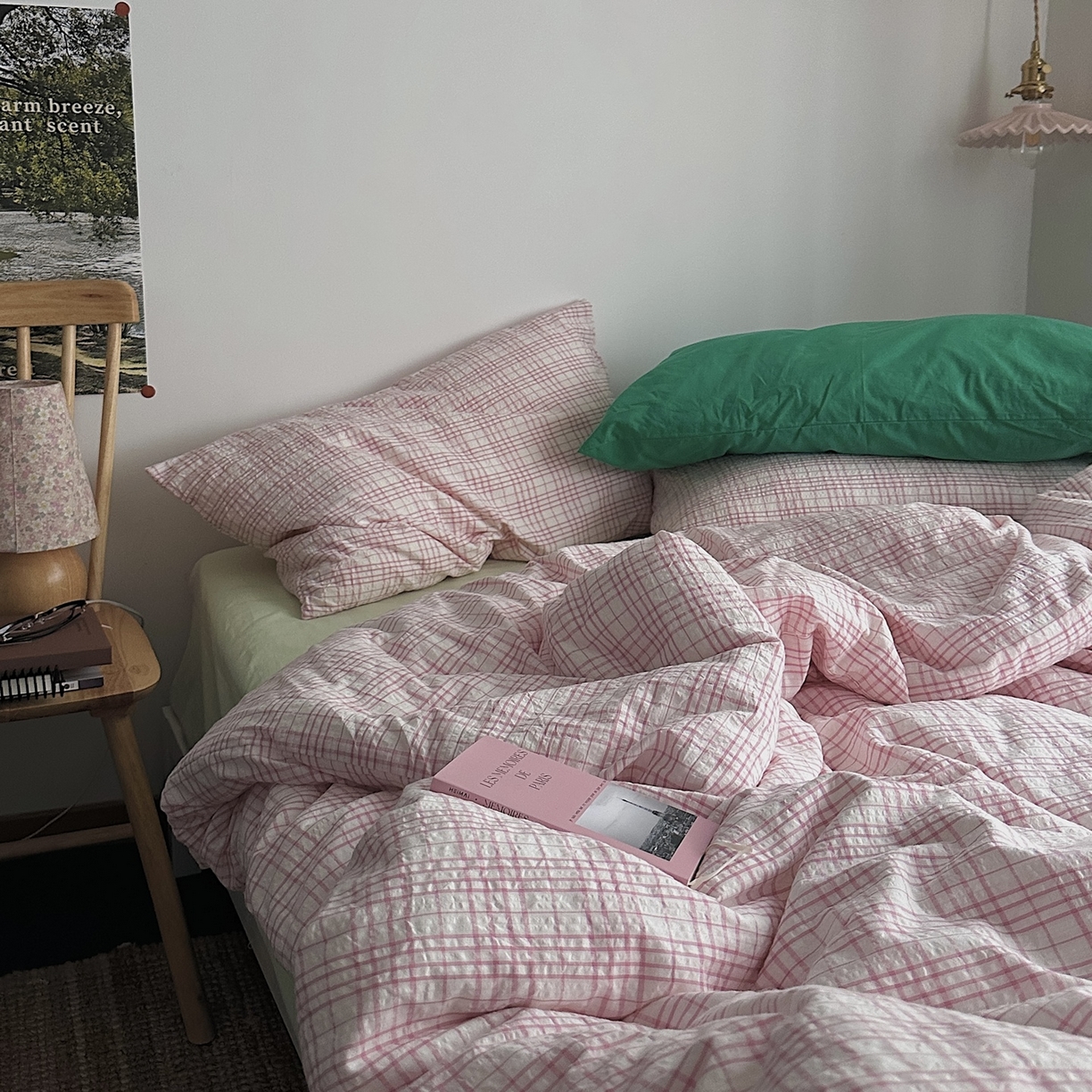 91家纺网 家纺一手货源 找家纺 （总）柚可家居 2026新款32支全棉纯棉色织水洗棉泡泡纱四件套-盐茶（送手提袋）