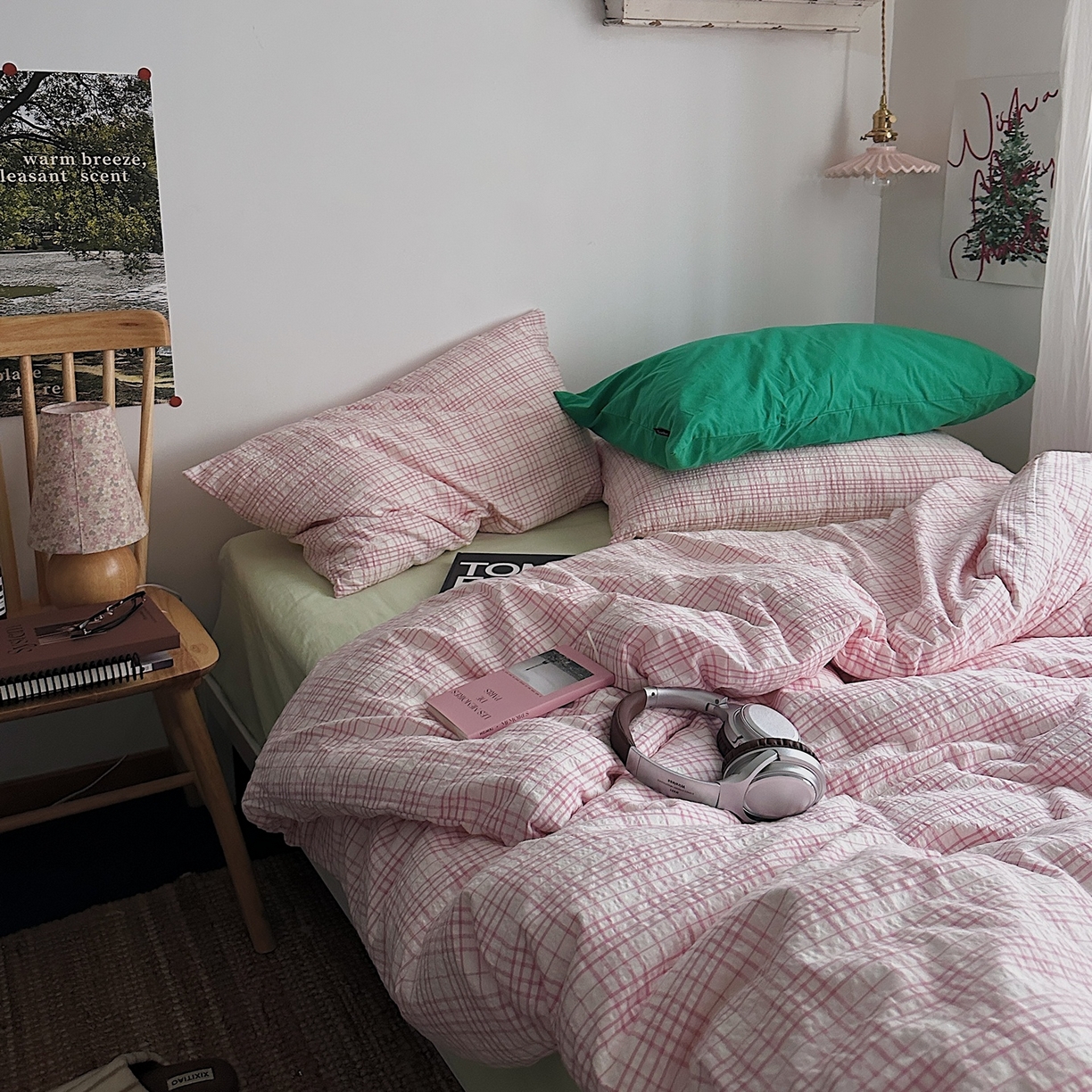 91家纺网 家纺一手货源 找家纺 （总）柚可家居 2026新款32支全棉纯棉色织水洗棉泡泡纱四件套-盐茶（送手提袋）