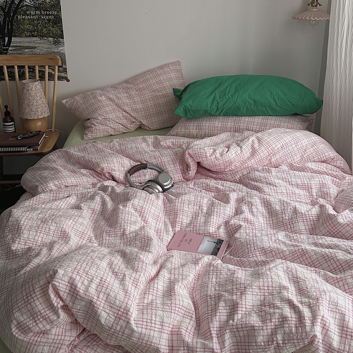 91家纺网 家纺一手货源 找家纺 （总）柚可家居 2026新款32支全棉纯棉色织水洗棉泡泡纱四件套-盐茶（送手提袋）