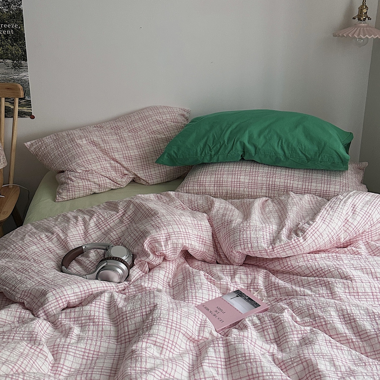 91家纺网 家纺一手货源 找家纺 （总）柚可家居 2026新款32支全棉纯棉色织水洗棉泡泡纱四件套-盐茶（送手提袋）