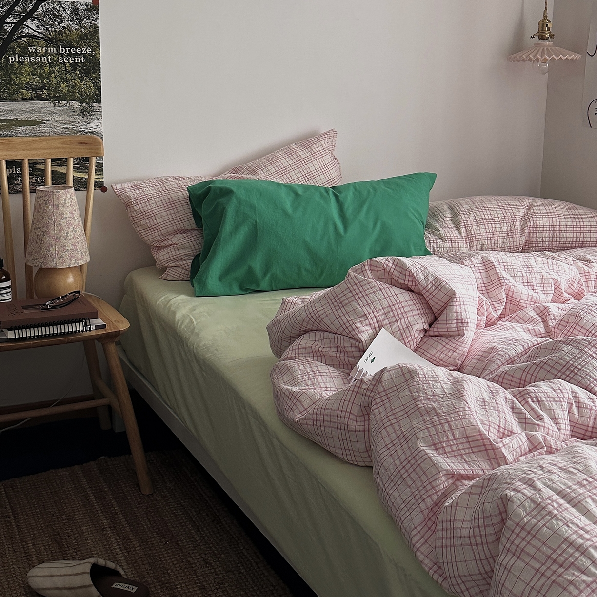 91家纺网 家纺一手货源 找家纺 （总）柚可家居 2026新款32支全棉纯棉色织水洗棉泡泡纱四件套-盐茶（送手提袋）