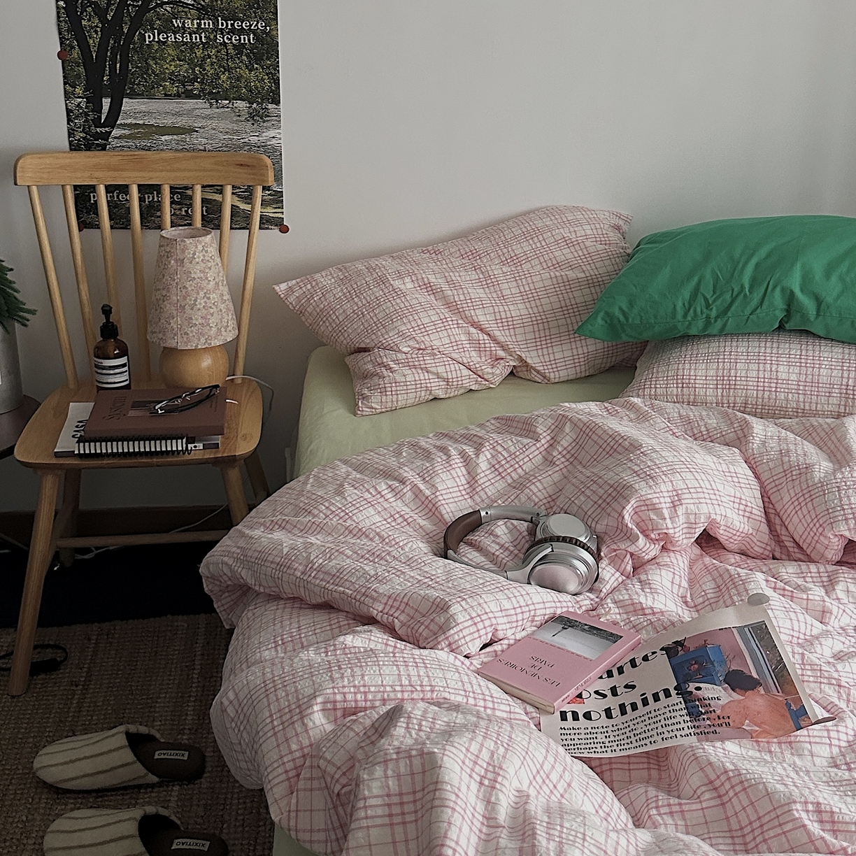 91家纺网 家纺一手货源 找家纺 （总）柚可家居 2026新款32支全棉纯棉色织水洗棉泡泡纱四件套-盐茶（送手提袋）