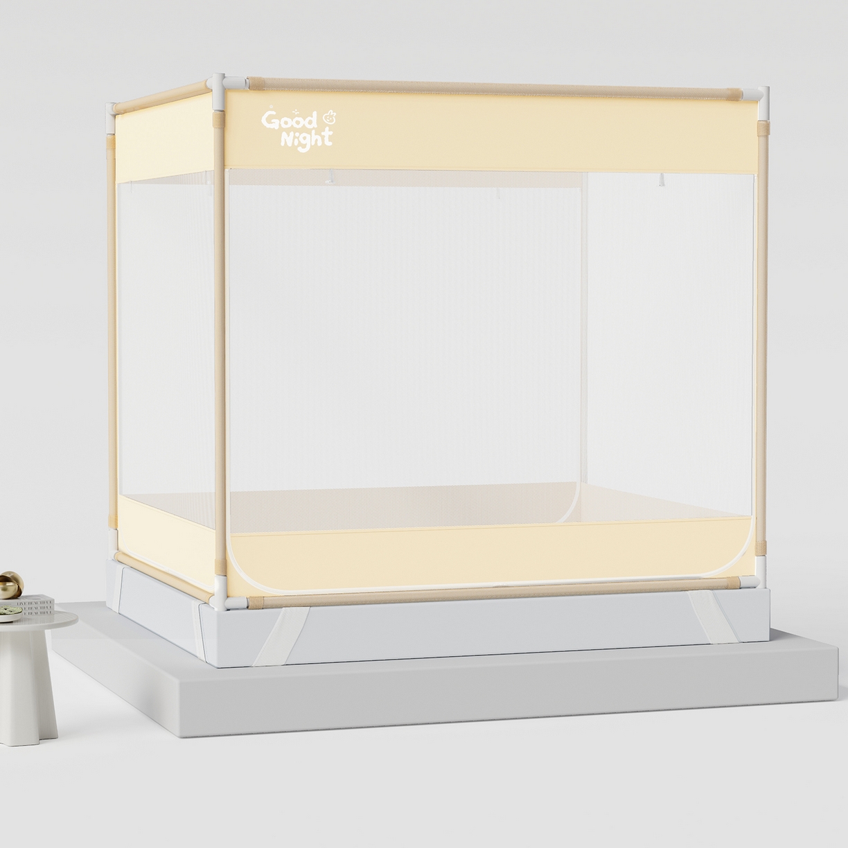 91家纺网 家纺一手货源 找家纺 初心家纺 2026新款坐床外穿杆全底防摔蚊帐 米-字母