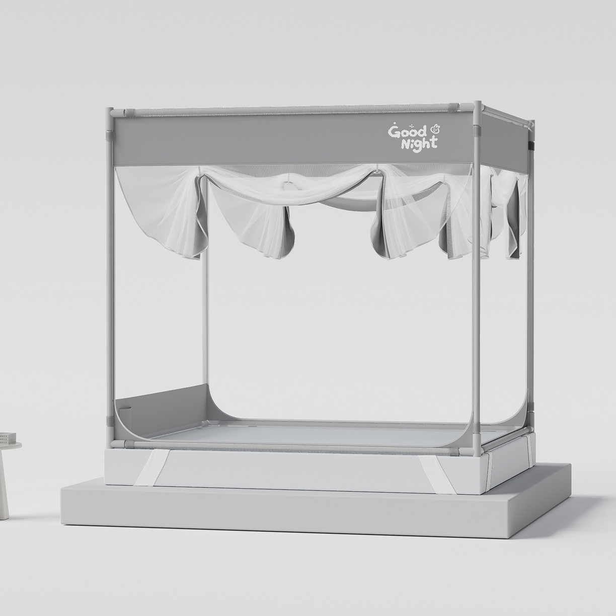 91家纺网 家纺一手货源 找家纺 初心家纺 2026新款坐床外穿杆全底防摔蚊帐 灰-字母